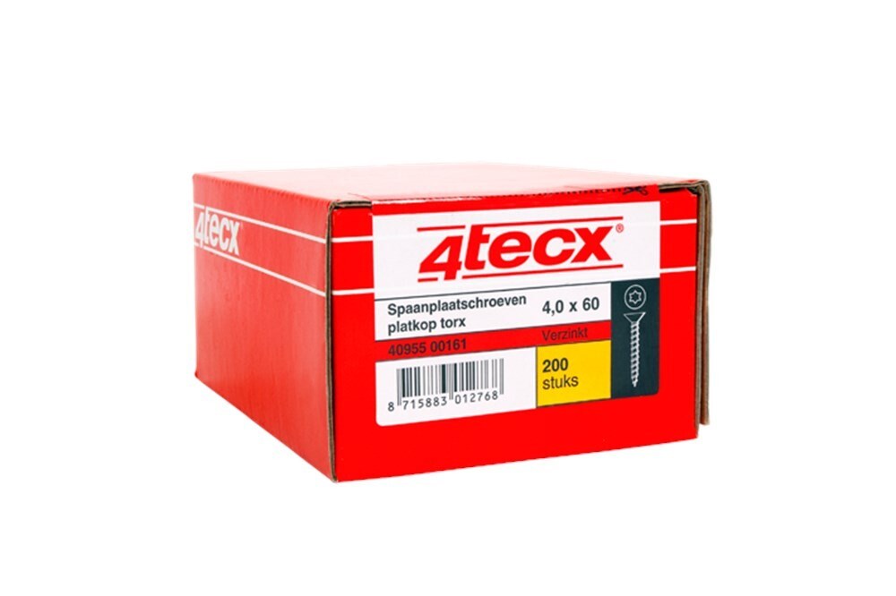 4tecx Spaanplaatschroef Tx-25 verzinkt platverzonkenkop 6,0 x 100/60 100 stuks | Mtools