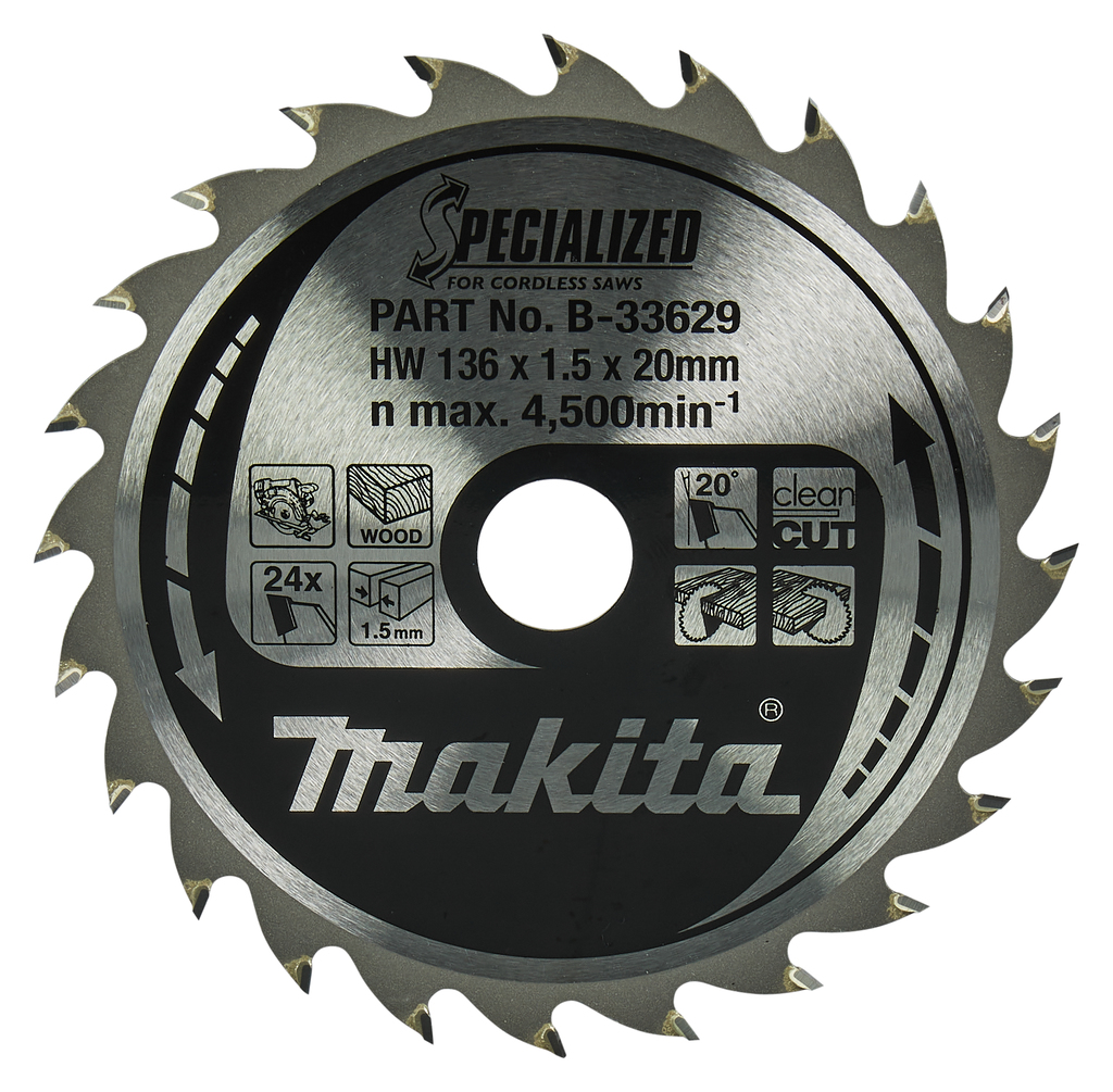 Makita B-33629 Cirkelzaagblad voor Hout | Specialized | Ø 136mm Asgat 20mm 24T