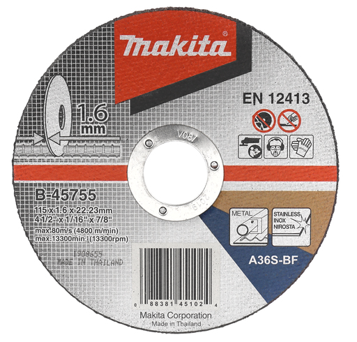 Makita B-45755 Doorslijpschijf 115x22,23x1,6mm RVS | Mtools