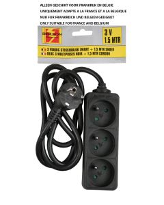 008552 Stekkerdoos A-pin 3-voudig + 1.5 mtr zwart