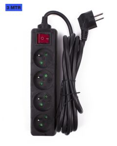 008559 Stekkerdoos A-pin 4-voudig + schakelaar 3.0 mtr zwart
