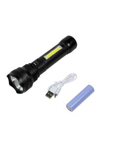 013815 Zaklamp 1W LED + 3W COB oplaadbaar zwart