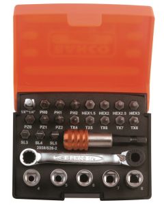 BAHCO BIT-/DOPSLEUTELSET MET RATEL 1/4" STAALGRIJS INGEVET