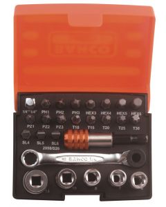 BAHCO BIT-/DOPSLEUTELSET MET RATEL 1/4" BITS ZINKFOSFAAT