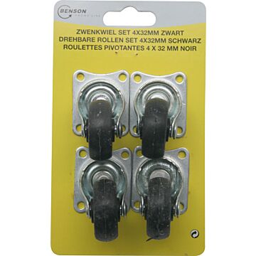 007796 Zwenkwiel set 32 mm zwart 4 dlg