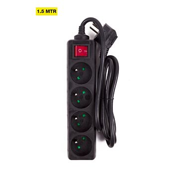 008555 Stekkerdoos A-pin 4-voudig + schakelaar 1.5 mtr zwart