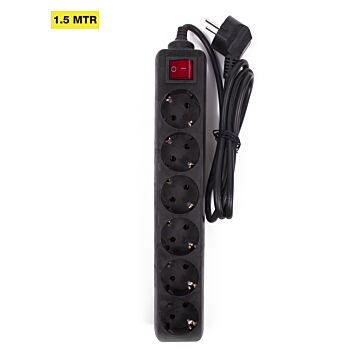 011702 Stekkerdoos 6-voudig + RA + schakelaar 1.5 mtr zwart