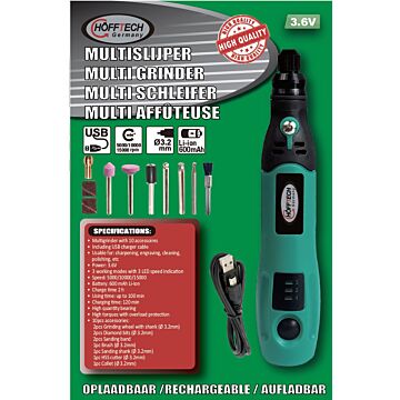 012386 Multislijper  3.6V + 10 opzetstukken oplaadbaar