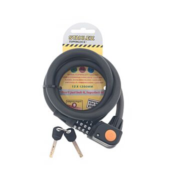 012531 Kabel cijferslot + LED 807 12 x 1200 mm mat zwart