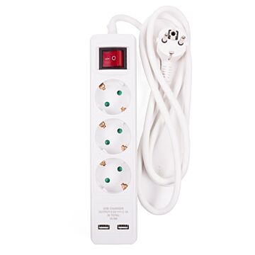 012560 Stekkerdoos 3-voudig + RA 3X1.5 + schakelaar + 2 x USB + 1.5 mtr