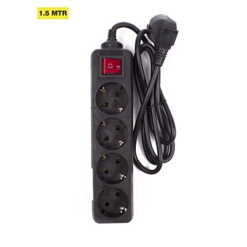 012674 Stekkerdoos 4-voudig + RA + schakelaar 1.5 mtr zwart