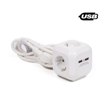 012791 Stekkerdoos 3-voudig + RA + 2 USB 2.4a 1.5 mtr blok
