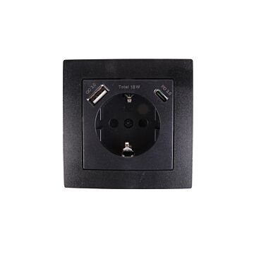 013429 Stopcontact RA inbouw met USB-A/C zwart