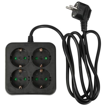 014466 Stekkerdoos 4-voudig + RA + 1.5 mtr vierkant zwart