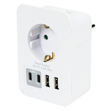 015307 Stopcontact RA met 2 USB-A en 2 USB-C zwart oplader