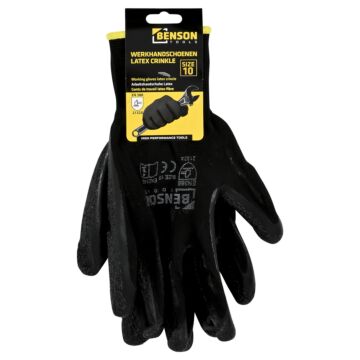 015214 Werkhandschoenen latex crinkle zwart maat 10