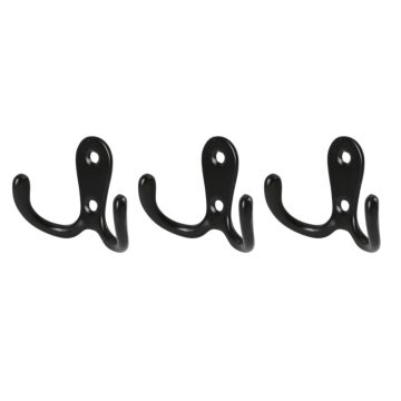 015404 Kapstokhaak dubbel metaal zwart 3 dlg