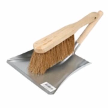 015592 Stofblik verzinkt met houten steel + stoffer kokos