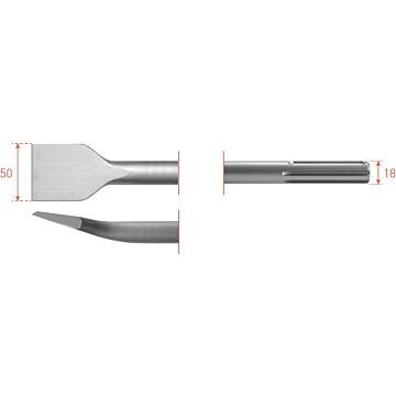 Rotec SDS-MAX Tegelbeitel  gebogen  50x300mm
