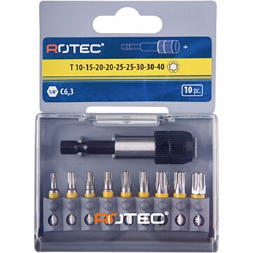 Rotec 10 dlg. 1/4" Bitset 25 mm TORX + Quick-lockhouder