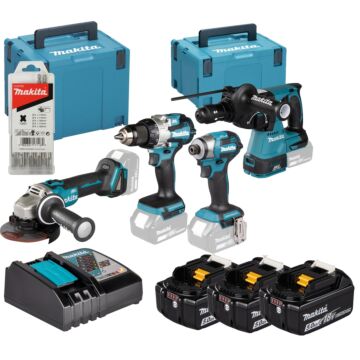 Makita DLX4196JX1 LXT 18 V Combiset voor (slag)schroeven, (klop)boren en slijpen in M-box