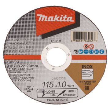 Makita E-03034 Doorslijpschijf 115x22,23x1,0mm RVS