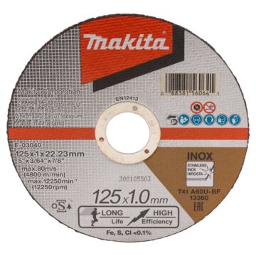 Makita E-03040-12 Doorslijpschijf 125x22,23x1,0mm RVS