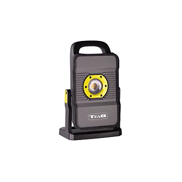 TAB Professional Lighting® 20W COB-LED hybride werklamp, 500-2200 Lm, werkt op 230V of 14,4V-18V, Miwaukee, Metabo, DeWalt, IP65, magenten, ophanghaak, kantelbaar