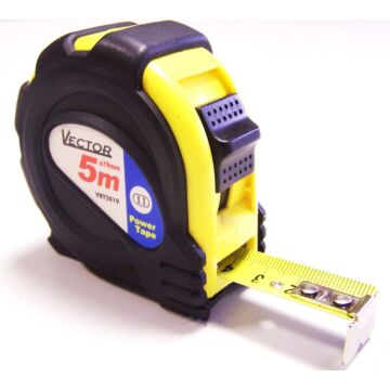 Vector Vector rolbandmaat staal 5mx25mm gele ABS kast/rubber ommanteling.