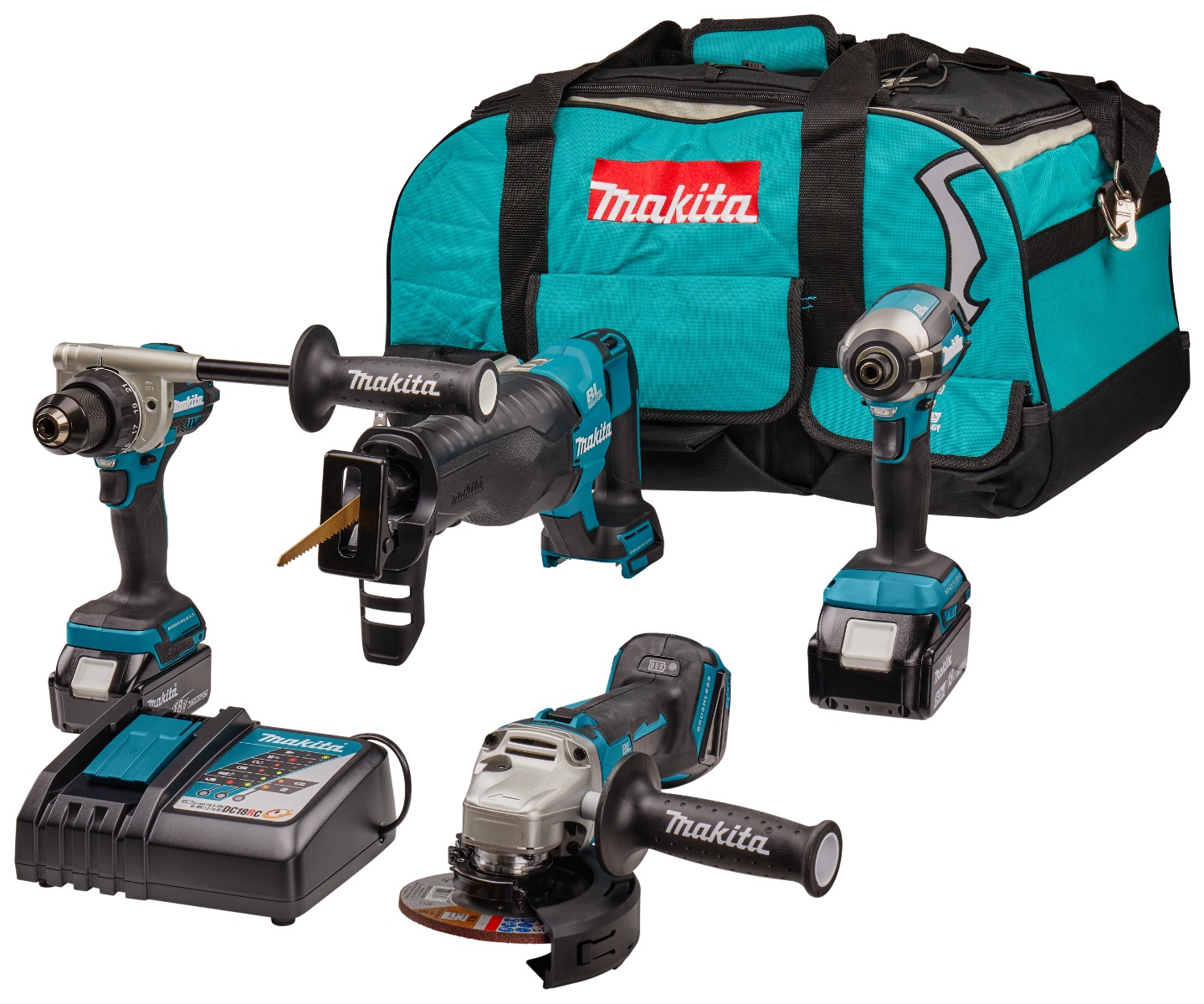 Makita DLX4157TX1 18 V Combiset voor allround tot zwaar boor-, (slag)schroef-, slijp- en reciprozaagwerk | Mtools met grote korting