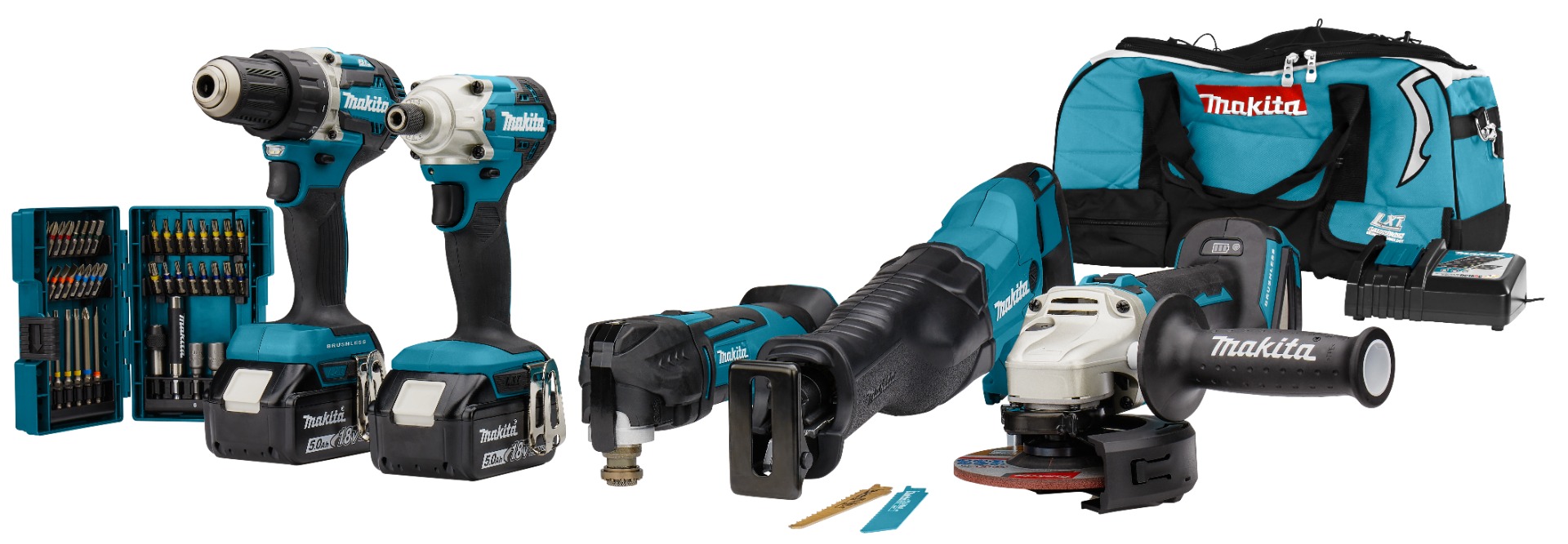 Makita DLX5068TX1 18 V Combiset voor (slag)schroeven, boren, slijpen en zagen en met multitool | Mtools met grote korting